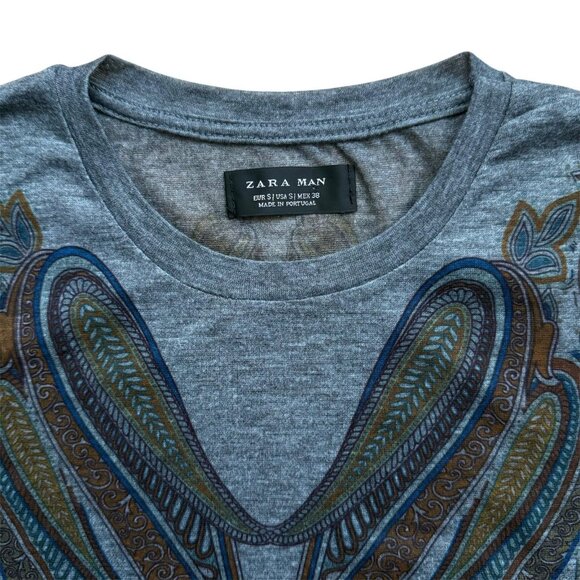 Zara Man Slim-Fit Printed T-Shirt | Small | Gray - Picture 3 of 8
